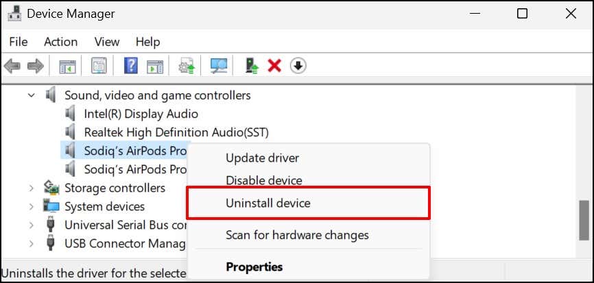 33-uninstall-audio-driver-windows-11 - Bộ phận trợ giúp Geek Tai nghe không hoạt động trên Windows 11? 10 Cách khắc phục Hãy thử hình 34