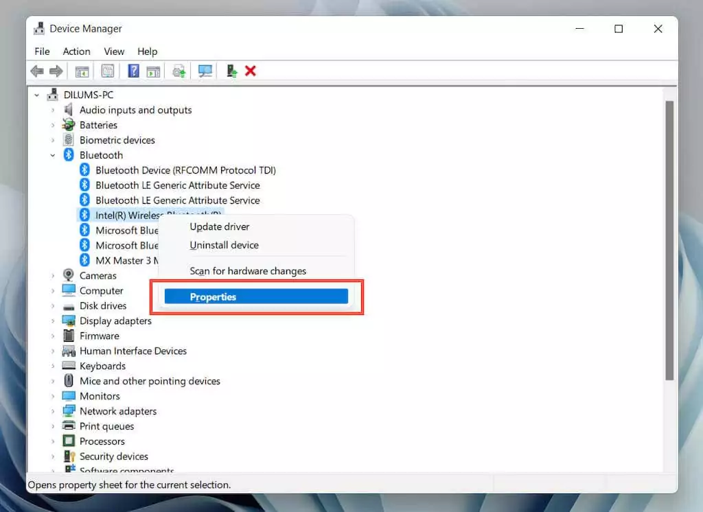06-Bluetooth-Bộ chuyển đổi-Properties - Bàn trợ giúp Geek Cách khắc phục hiện tượng lag chuột Bluetooth trong Windows 11 hình 7