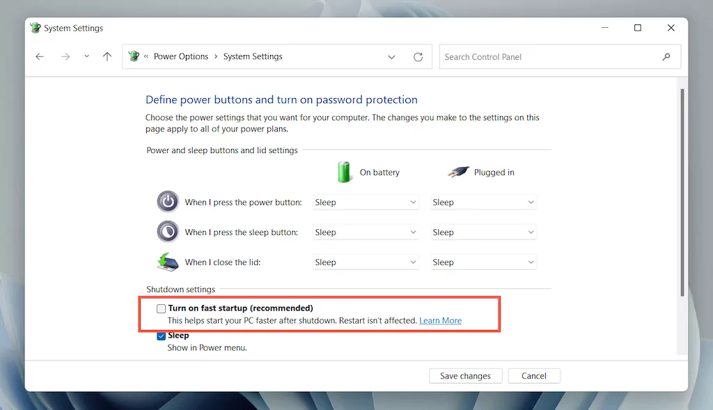 28-Vô hiệu hóa-Khởi động nhanh - Help Desk Geek Cách khắc phục hiện tượng lag chuột Bluetooth trong Windows 11 hình 29