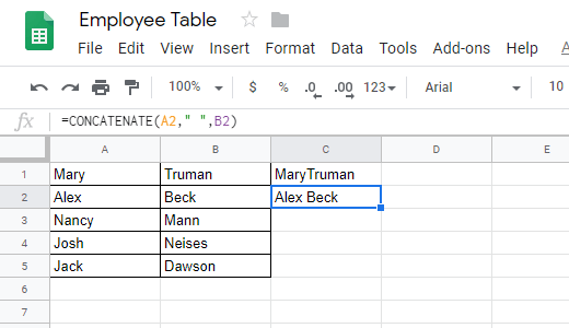 2 - ví dụ nối tiếp - Help Desk Geek Cách sử dụng hàm CONCATENATE trong Google Sheets hình 3