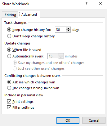 chia sẻ-excel-files-offline-sharing-a-document-share-workbook-advanced-tab - Help Desk Geek Cách Chia Sẻ File Excel Để Dễ Dàng Cộng Tác image 6