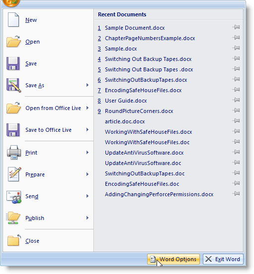 Thay đổi đơn vị đo lường trong Microsoft Word 2 Chọn tùy chọn Word trong Word 2007