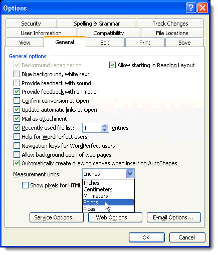 Thay đổi đơn vị đo lường trong Microsoft Word 9 Đổi đơn vị đo trong Word 2003