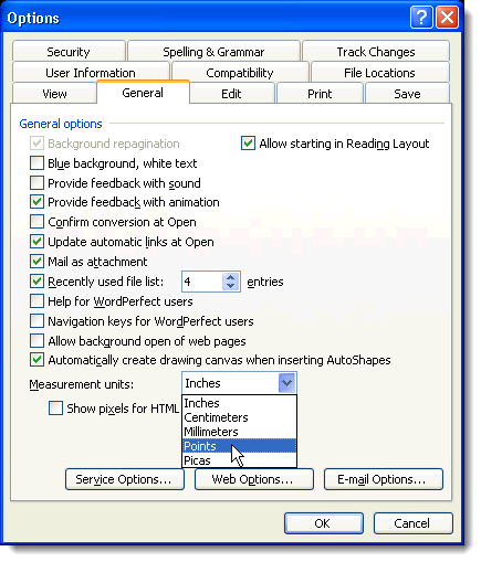 Thay đổi đơn vị đo lường trong Microsoft Word 9 Đổi đơn vị đo trong Word 2003