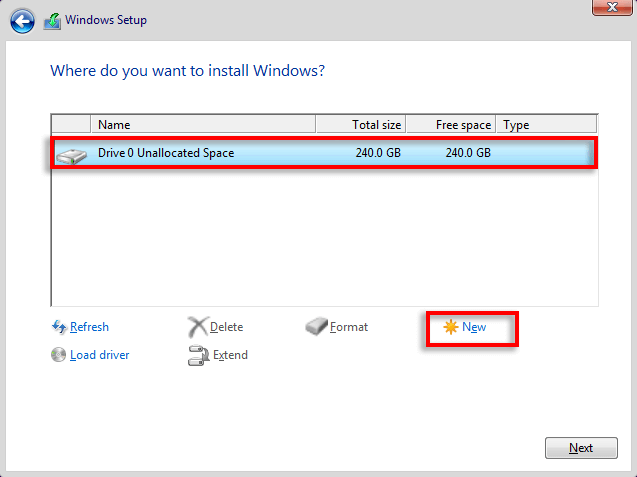 5 cách hàng đầu để sửa lỗi windows-installation-error-code-0x8007025d-4-nén - Help Desk Geek Chọn ổ đĩa của bạn, sau đó nhấn Mới và đảm bảo rằng đó là 110 GB.