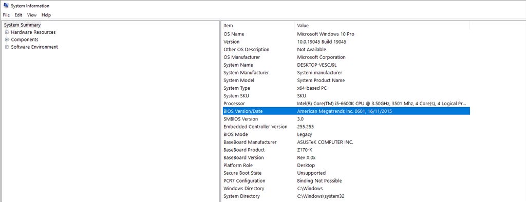 5 cách hàng đầu để sửa lỗi windows-installation-error-code-0x8007025d-9-nén - Help Desk Geek Chọn Tóm tắt hệ thống, sau đó kiểm tra Phiên bản/Ngày BIOS của bạn