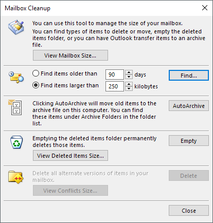 dọn dẹp hộp thư - Help Desk Geek Cách giảm mức sử dụng bộ nhớ Outlook hình 3