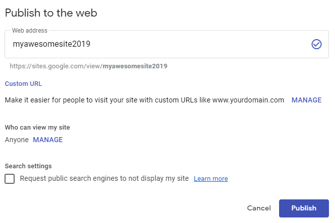 google-sites-publish-options - Mẹo công nghệ trực tuyến Hình ảnh trang web Google