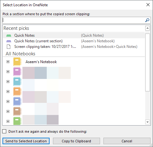chọn vị trí onenote - Help Desk Geek Cách chụp và chèn ảnh chụp màn hình bằng OneNote image 5