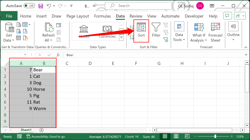 Sort-colum-in-excel - Bộ phận trợ giúp Geek Công cụ sắp xếp trên ribbon Microsoft Excel
