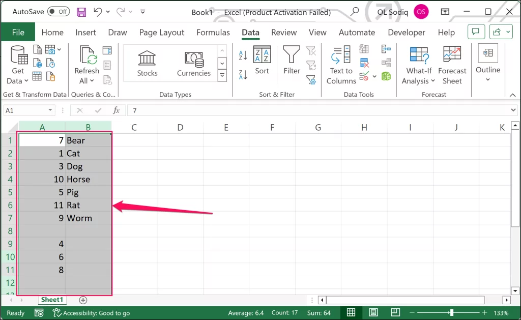 trống-hàng-microsoft-excel - Bộ phận trợ giúp Geek Excel columns với số ngẫu nhiên, động vật và hàng trống