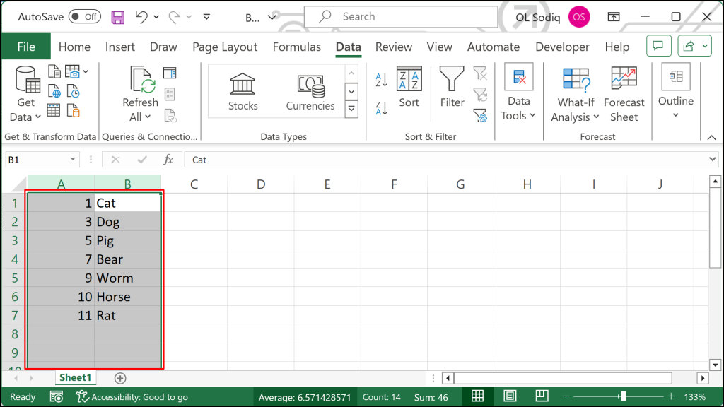 sắp xếp dữ liệu trong microsoft-excel - Bộ phận trợ giúp Geek Các cột trong bảng tính Excel có số và động vật ngẫu nhiên