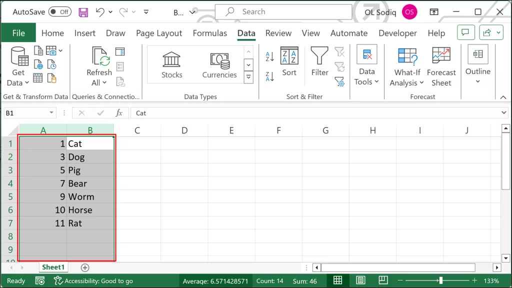 sắp xếp dữ liệu trong microsoft-excel - Bộ phận trợ giúp Geek Các cột trong bảng tính Excel có số và động vật ngẫu nhiên