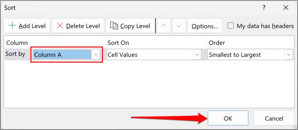 sắp xếp-colum-in-microsoft-excel - Bộ phận trợ giúp Geek Cửa sổ sắp xếp Microsoft Excel