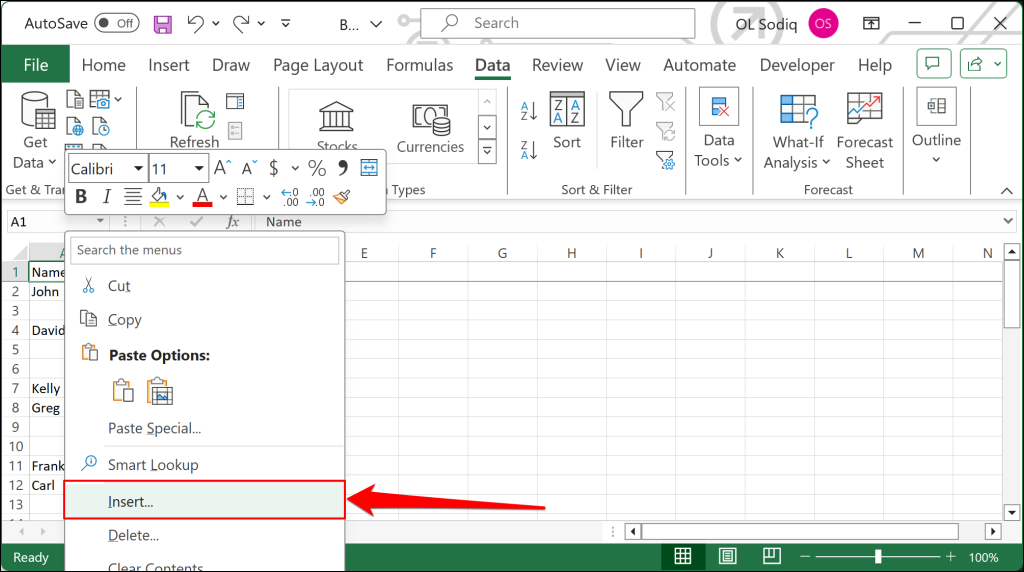 chèn-mới-cột-excel-bảng tính - Help Desk Geek "Chèn" tùy chọn trong menu chuột phải của Excel