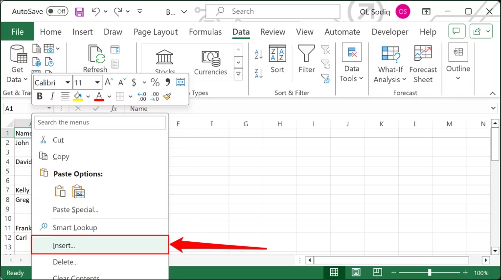 chèn-mới-cột-excel-bảng tính - Help Desk Geek "Chèn" tùy chọn trong menu chuột phải của Excel