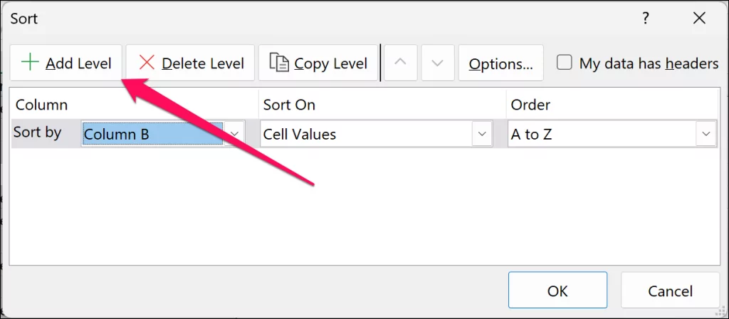 cách xóa-dòng-trong-excel - Help Desk Geek "Thêm cấp độ" nút trong công cụ Sắp xếp Excel
