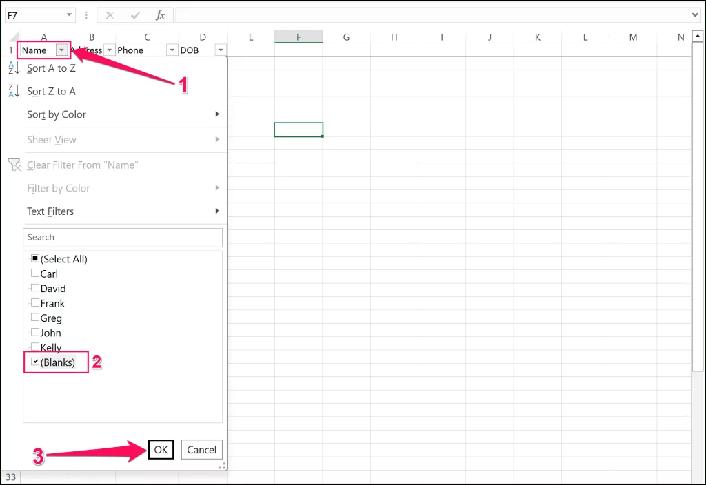 xóa-excel-blank-rows-with-filters - Bộ phận trợ giúp Geek Áp dụng tính năng lọc Khoảng trống vào bảng tính Excel