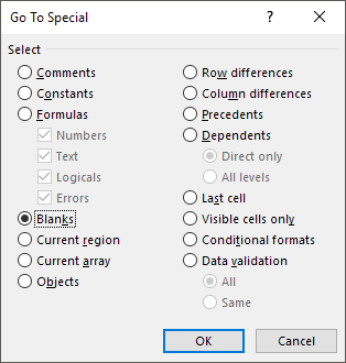 chọn chỗ trống - Help Desk Geek "Đi tới phần đặc biệt" cửa sổ trong Excel