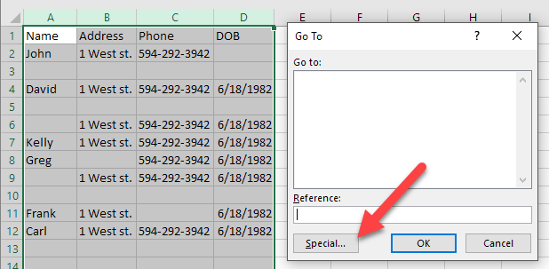 truy cập excel - Help Desk Geek "Đặc biệt" trong cửa sổ Go To của Excel