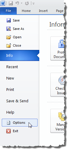 Dán văn bản vào Word không cần định dạng 4 Chọn Tùy chọn trong Tệp