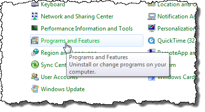 Chọn công cụ Chương trình và Tính năng