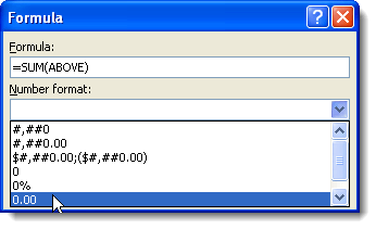 Chọn định dạng Số trên hộp thoại Công thức trong Word 2007