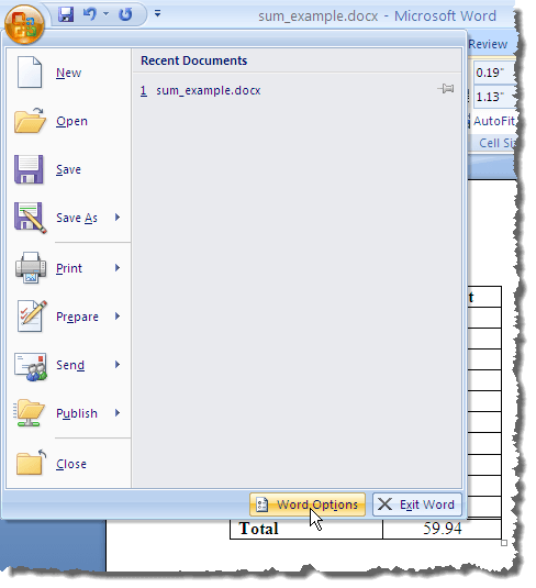 Mở tùy chọn Word trong Word 2007