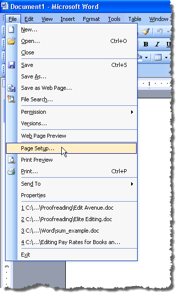 Thay đổi lề mặc định được sử dụng trong tài liệu Word mới 8 Chọn Thiết lập trang trong Word 2003