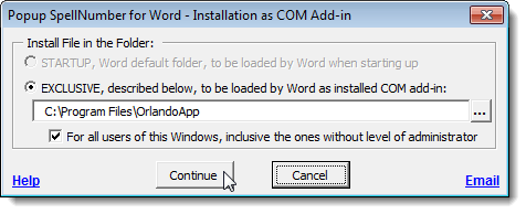 Cài đặt dưới dạng hộp thoại Bổ trợ COM Cài đặt dưới dạng hộp thoại Bổ trợ COM