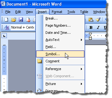 Chọn Ký hiệu từ menu Chèn trong Word 2003
