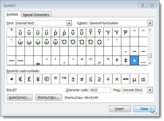 Đóng hộp thoại Biểu tượng