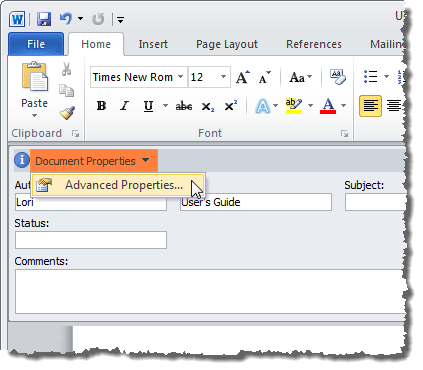Chọn nâng cao Properties trong Word 2010 Chọn nâng cao Properties trong Word 2010