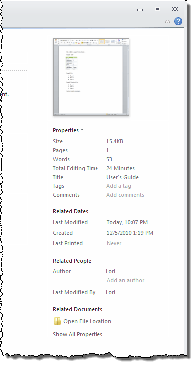 Thông tin tài liệu trong Word 2010 Thông tin tài liệu trong Word 2010
