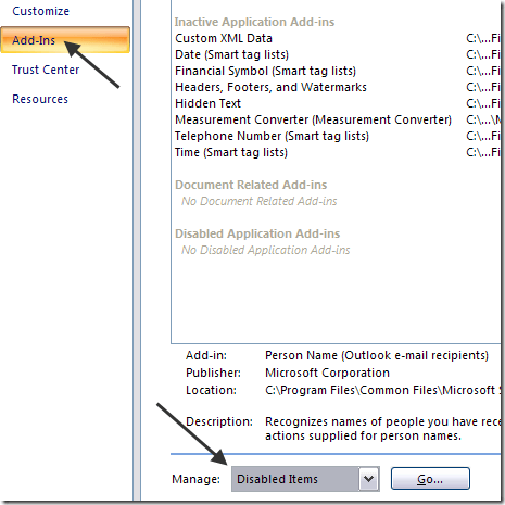 quản lý các mục bị vô hiệu hóa
