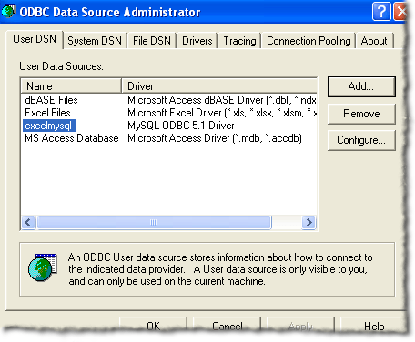 Kết nối Excel với MySQL 6 ODBC_data_source_after