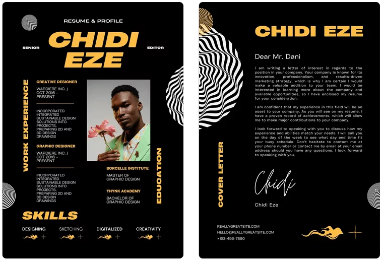 12-canva-resume-templates-for-any-profession-7-nén - Mẹo kỹ thuật trực tuyến Hình ảnh sơ yếu lý lịch đậm màu đen và vàng