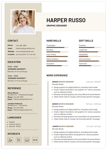 12-canva-resume-templates-for-any-profession-8-nén - Mẹo kỹ thuật trực tuyến Hình ảnh sơ yếu lý lịch CV hiện đại màu be và nâu
