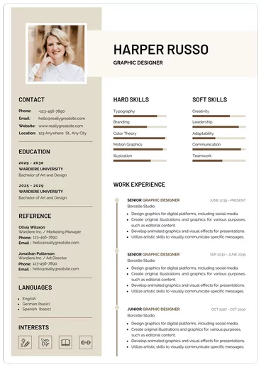 12-canva-resume-templates-for-any-profession-8-nén - Mẹo kỹ thuật trực tuyến Hình ảnh sơ yếu lý lịch CV hiện đại màu be và nâu