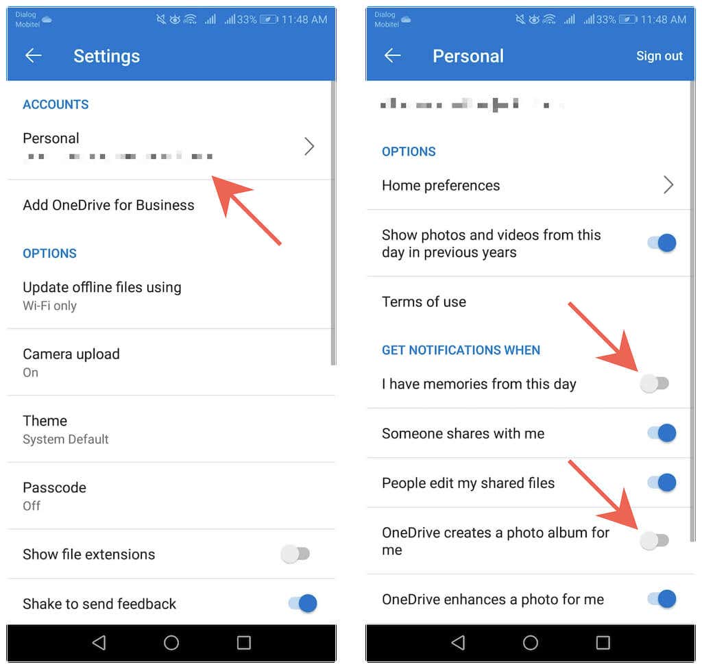 - Bàn trợ giúp Geek Vô hiệu hóa OneDrive "Vào ngày này" Thông báo trên hình ảnh Mobile 4