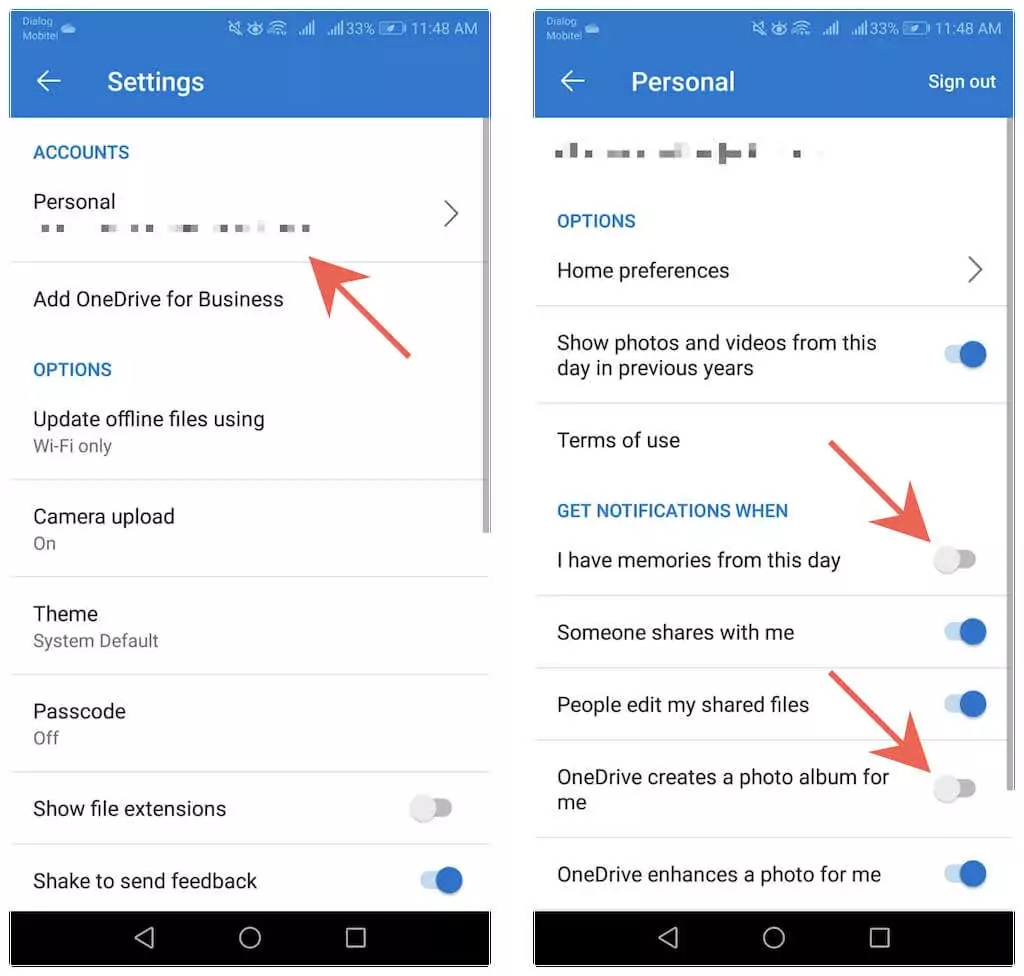 - Bàn trợ giúp Geek Vô hiệu hóa OneDrive "Vào ngày này" Thông báo trên hình ảnh Mobile 4