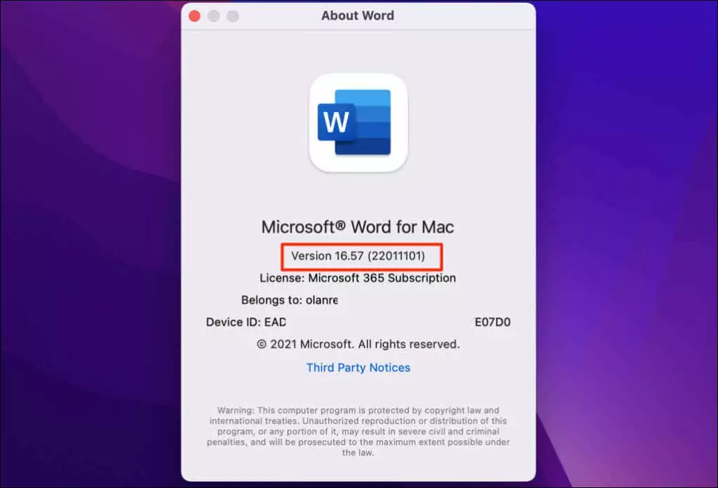 - Bàn trợ giúp Geek Kiểm tra phiên bản Office trong macOS image 2