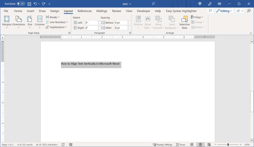 cách nén văn bản theo chiều dọc trong Microsoft Word-5 - Help Desk Geek Cách căn chỉnh văn bản theo chiều dọc trong Microsoft Word hình 5