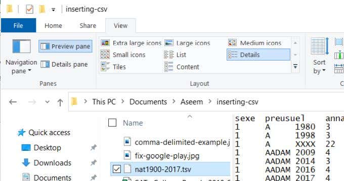 xem trước tập tin - Help Desk Geek Cách chèn CSV hoặc TSV vào bảng tính Excel ảnh 2