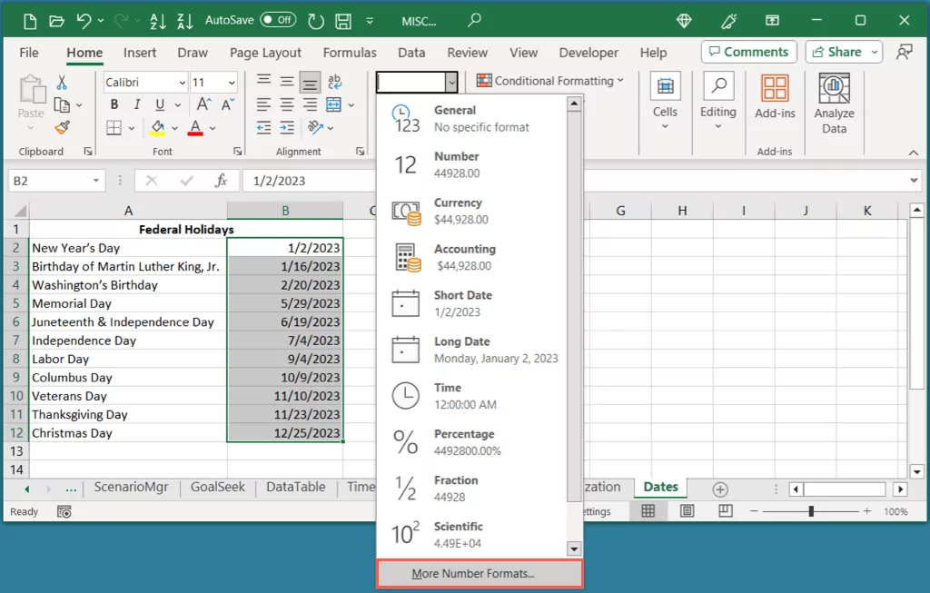 cách hiển thị ngày theo ngày trong tuần trong microsoft-excel-1 được nén - Help Desk Geek Cách hiển thị ngày là ngày trong tuần trong Microsoft Excel hình 2