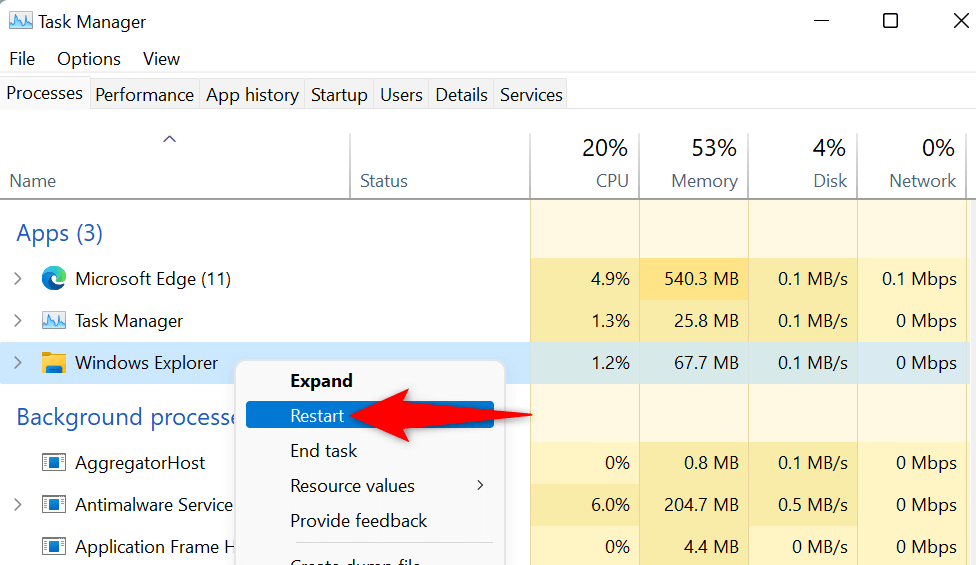 2-khởi động lại-windows-11-file-explorer - Help Desk Geek Cách khắc phục Windows 11 File Explorer Hình ảnh phản hồi chậm hoặc không phản hồi 2