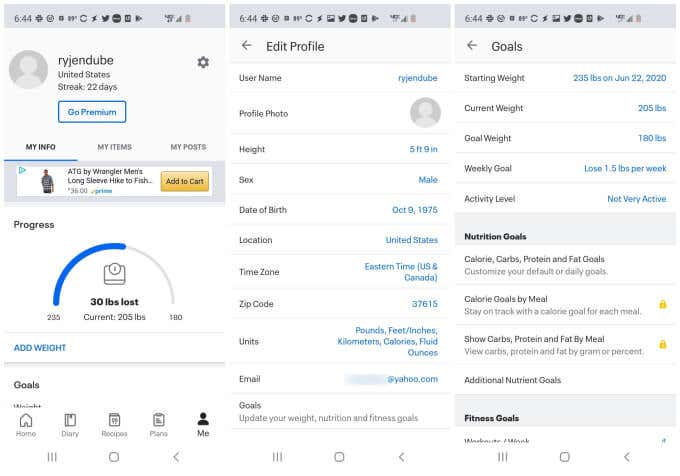 1-myfitnesspal-profile - Mẹo công nghệ trực tuyến Thiết lập hình ảnh MyFitnessPal