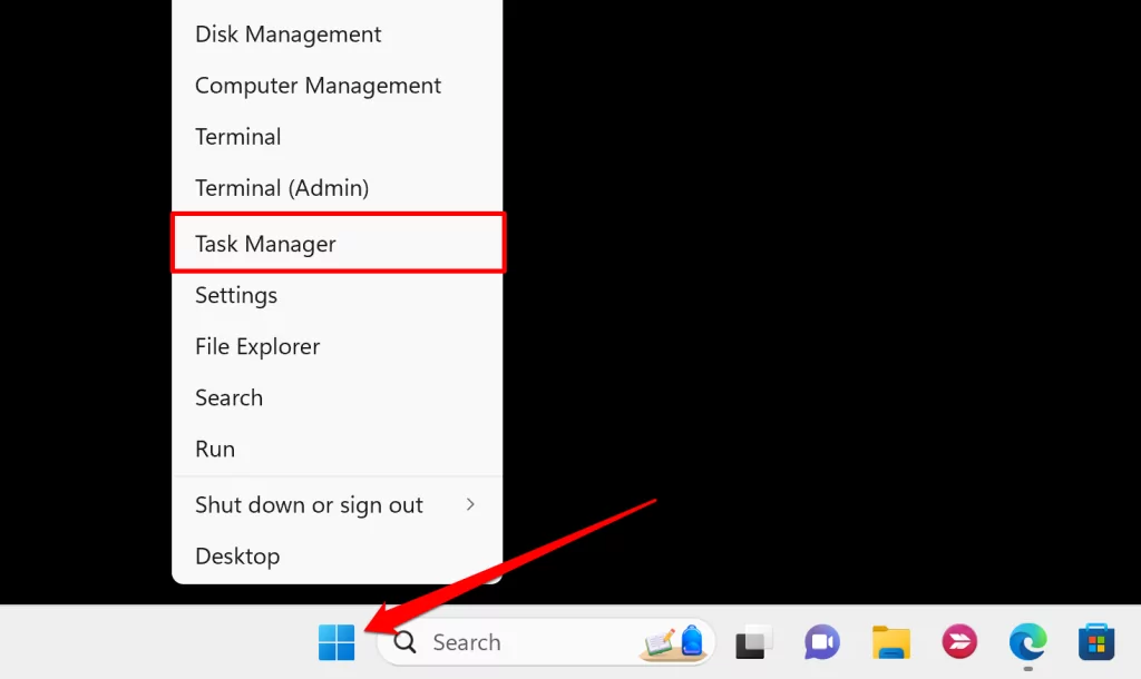 open-windows-task-manager-windows-11-quick-link-menu - Help Desk Geek "Quản lý công việc" được đánh dấu trong Windows 11