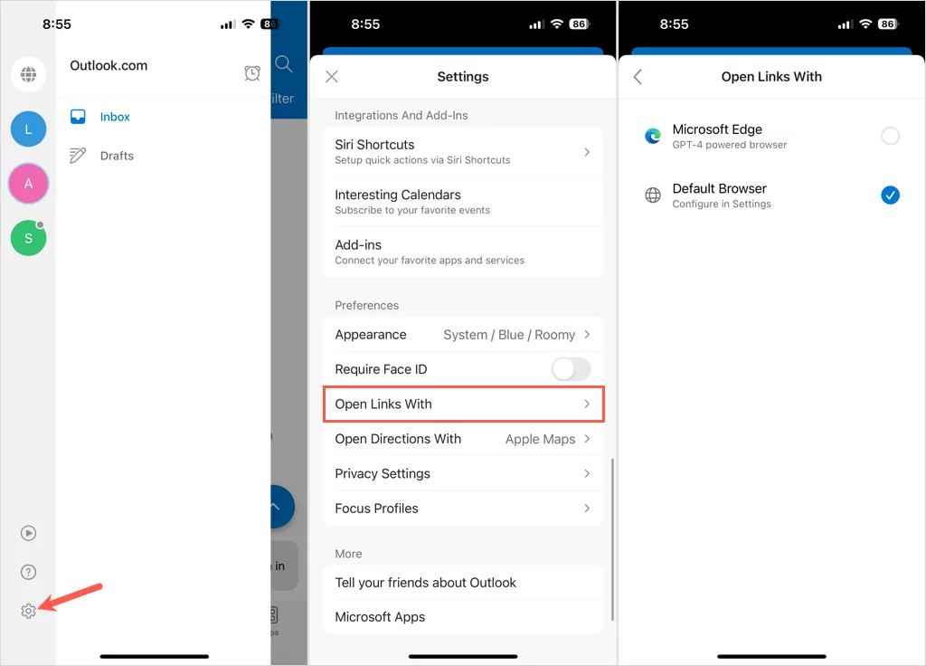 cách thay đổi mặc định-trình duyệt-trong-outlook-1-nén - Bộ phận trợ giúp Geek Tùy chọn trình duyệt mặc định trong cài đặt Outlook trên thiết bị di động