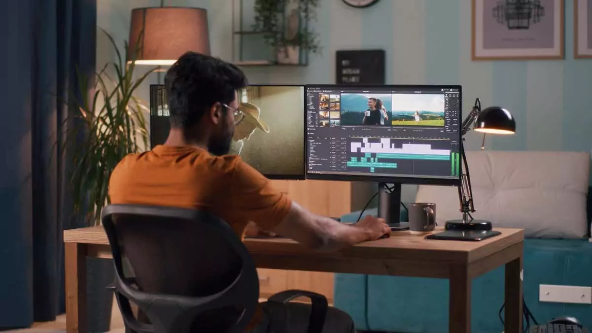 Người đàn ông chỉnh sửa video trên máy tính - Thủ thuật công nghệ trực tuyến Cách thêm nhạc nền vào hình ảnh Video Clip